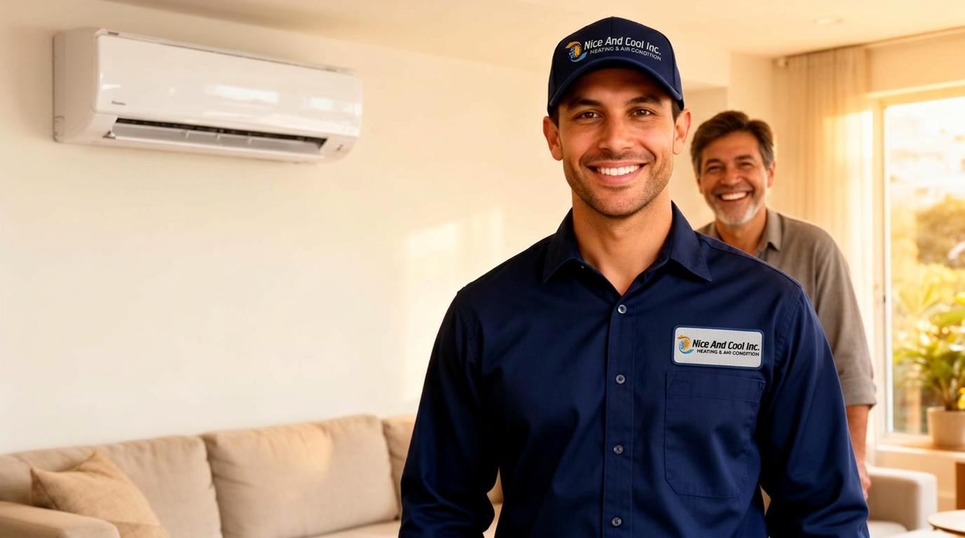 Nice And Cool HVAC technician greeting a Los Angeles homeowner